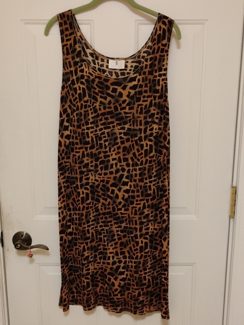 Sleeveless Midi Shift Dress in Brown and Black Animal Print